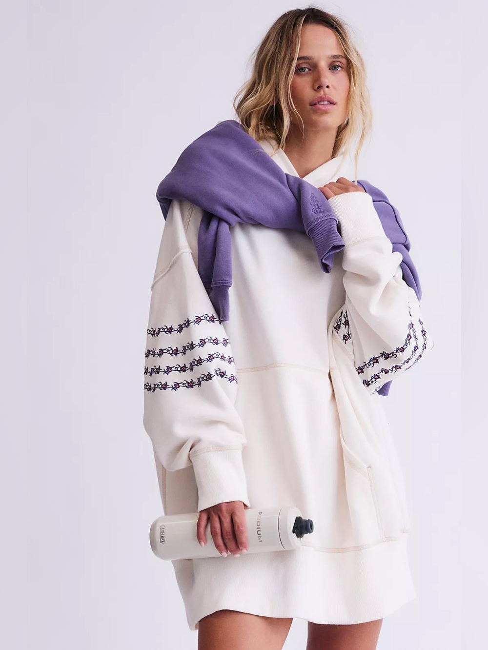 NWT FREE PEOPLE MOVEMENT At My Best Embroidered Hoodie | Ivory Combo MSRP $198 - Picture 3 of 7